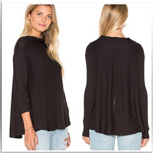 We the Free Jersey Ribbed Split Open Back oversized cowl neck Black Top Tunic - Picture 1 of 14